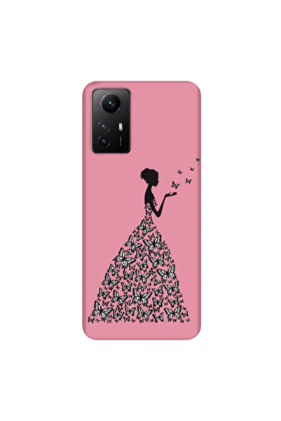 Other Xiaomi Redmi Note 12s Butterfly Girl Pink Colored Silicone TPU Θήκη