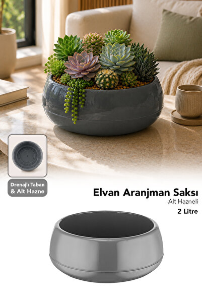 Meleni Home Modern Aranjman Saksı - Salon Bahçe Drenajlı Dekoratif Çiçek Kakt...
