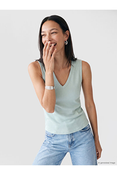 LC Waikiki Lcw Everyday Green V-Neck Women's Ribbed Tank Top