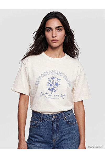 LC Waikiki Ecru Oversize Cotton Women's T-Shirt