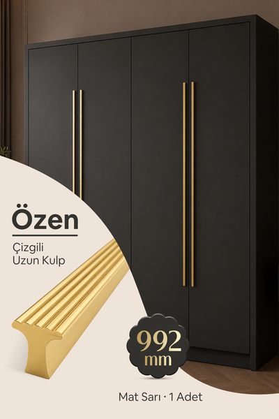 Badem10 Özen (1 Adet) Mat Sarı 992 mm Çizgili Metal Modern Mobilya Dolap Çekm...