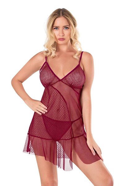 ROZENİN LINGERIE Kadın Romantik Askılı Dantel Tül Gecelik String Hediyeli