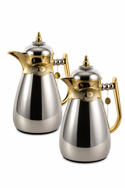 Urbanza Luxury 2 Piece Vacuum Insulated Coffee Pot Thermos Flask Set Gold & S...