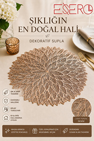 ESERO 30831 Lüks Dekoratif Supla – Yaprak Desenli Modern Sofra Sunum Altlığı