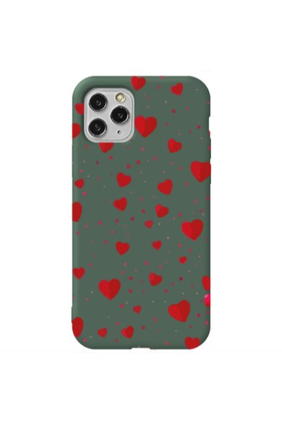 Other Apple iPhone 11 Pro Dot hearts Dark Green Colored Silicone TPU Θήκη