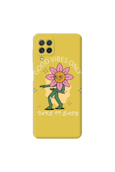 Other Samsung A22 4G Good Vibes Only Yellow Colored Silicone TPU Θήκη