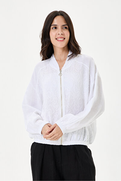 della moor White Italian 100% Linen Embroidered Zippered Low Sleeve Oversize ...