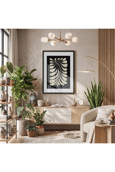 KOLAJTASARIM Organic Branch Form Black Wood Framed Table Decor Poster Obiect ...