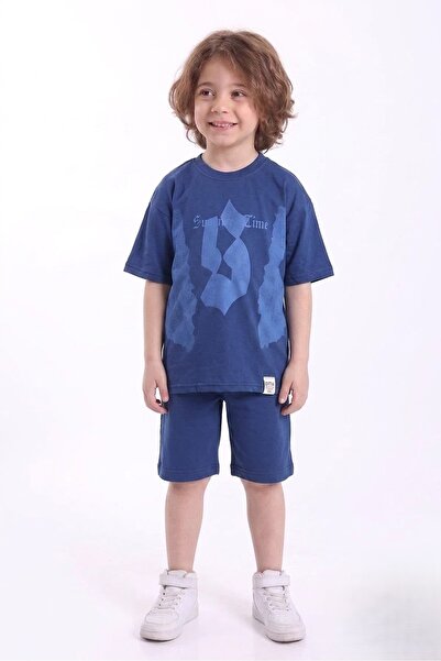 Mnk Baby&Kids Boy's Printed Short Sleeve Shorts 2-Piece Set M00840 Blue