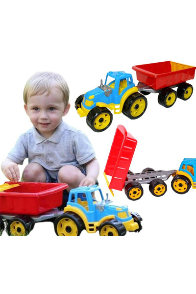 Technok Tractor jucarie MIX, jucarie tractor, cu remorca detasabila, pentru c...