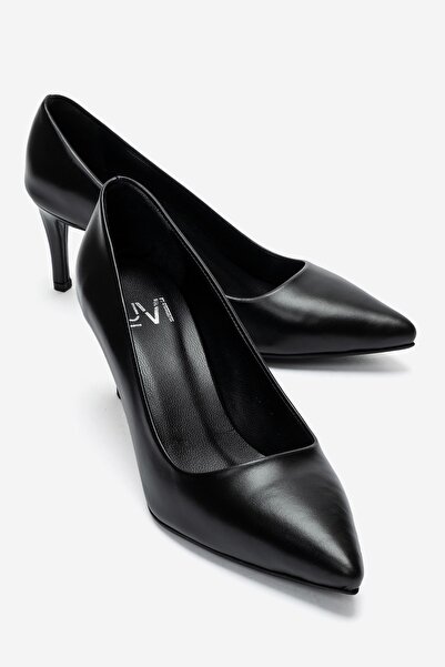 LuviShoes Clyde Black Skin Genuine Leather Women's Heeled Shoes