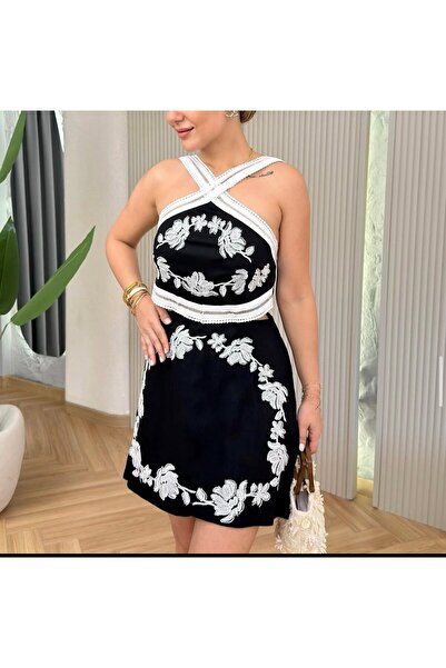 GİZEM KAYGISIZ Orj Model Keten Nakış Detaylı Tulum