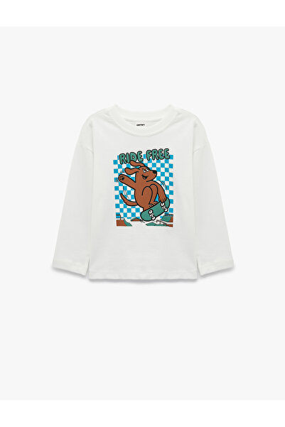 Koton Tricou cu mânecă lungă, cu imprimeu câine, din bumbac, cu guler tip cic...