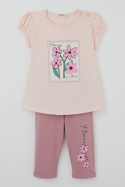 Breeze Girl's Capri Tights Set with Embossed Floral Print, Ages 2-6, Powder