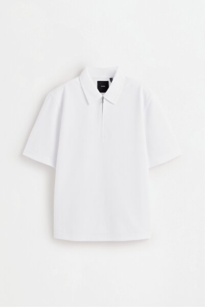 LEFTIES Dokulu fermuarlı polo yaka t-shirt