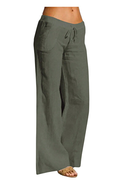 OEM Pantaloni largi casual pentru femei, culoare verde, marime M