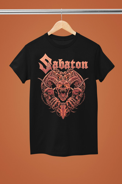 MAGORS TRICOU ROCK SABATON DIN BUMBAC IMPRIMAT, CU MÂNECĂ SCURTĂ, MODEL REGULAR