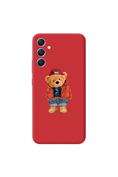 Other Samsung A34 Bear in a hat Red Colored Silicone TPU Θήκη