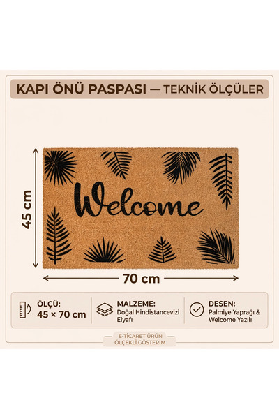 Evoris Coco Cc028A Welcome Leaf Patterned Thick Non-Slip Sole Moisture Absorbing Stylish Design Door Mat 45X75 cm