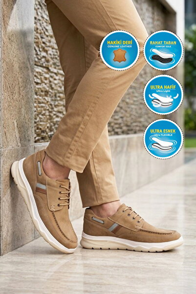 AYAKMOD Sand-Beige Genuine Leather Men's Casual Shoes 2676 m