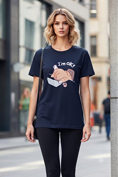KOZİA OUTDOORS Women's Im.Ok Printed Crew Neck Oversized Combed Cotton T-Shirt