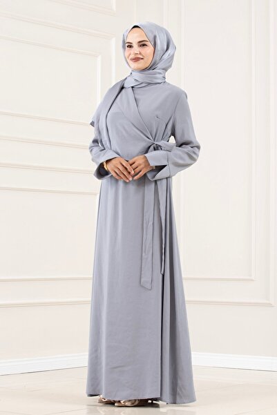 Sevitli Beli Tie-Detail Bihter Dress-Gray