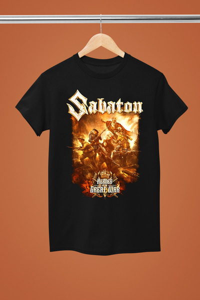 MAGORS TRICOU ROCK SABATON DIN BUMBAC IMPRIMAT, CU MÂNECĂ SCURTĂ, MODEL REGULAR
