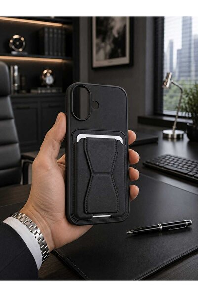Case I PHONE17 Uyumlu Siyah Premium Deri Kartlıklı Telefon Kılıfı | Stand Öze...