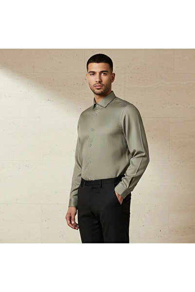 FAV Men Slim Fit Spread Collar Textured Long Sleeve Shirt