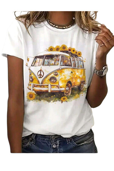 OEM Tricou dama, casual, alb, cu model imprimat, L