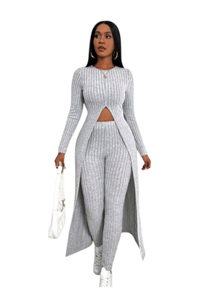 OEM Compleu gri, bluza si pantaloni, din tricot elastic, S