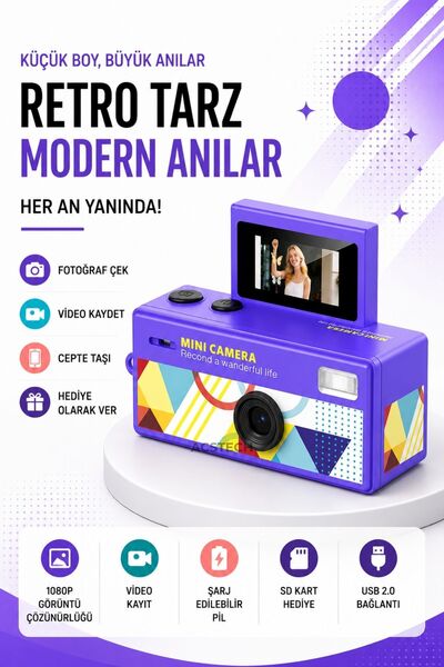 ACSTECH Mini Dijital Fotoğraf Makinesi | 1080P Full HD | 48 MP | Dönebilir Ek...