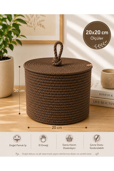 ÖRGÜM Coș 20x20 cm cu aspect de răchită, organizator decorativ lucrat manual,...