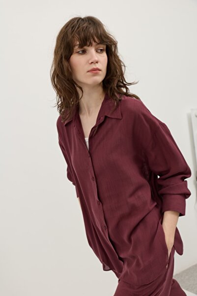 ruyaguneyboutique Keten Gömlek Bordo