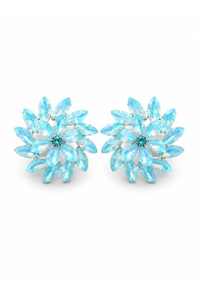 serelya Ice Blue Color Crystal Stone Flower Model Women's Earrings