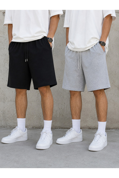 CAONNES 2-Pack Men's Shorts (Black-Grey) Summer Shorts Comfortable and Anti-S...
