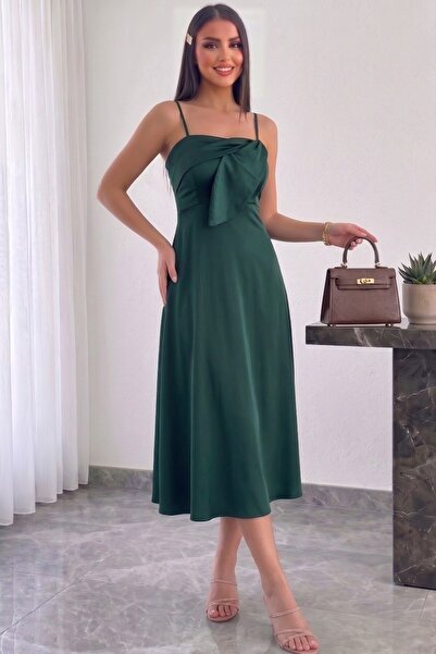 Aysan Moda Thin Straps Leaf Detail Evening Dress Graduation Dress