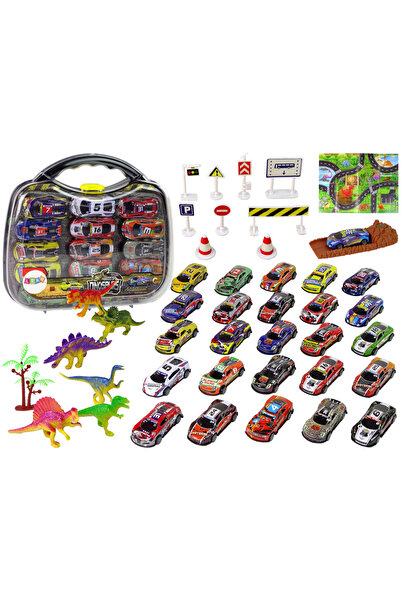 LeanToys Set masini sport + dinozauri, Leantoys, Metal/Plastic, Multicolor, 4...