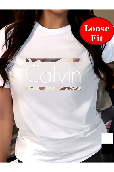 BASEPULSE Print, Round Neck Short Sleeve T-Shirt, Spring/Summer Casual Top, Plus Size Women's Clothing