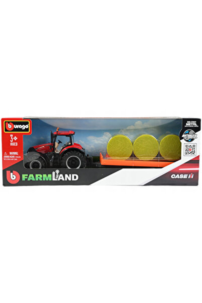 BBURAGO Tractor Agricol Case IH Optum 300 CVX, roșu, 32x8x11cm, cu remorcă
