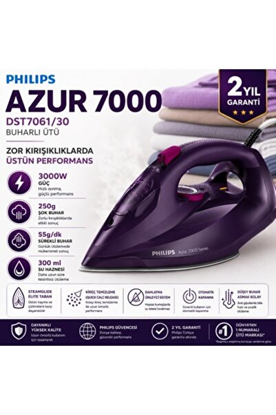 Philips Azur DST7061/30 Buharlı Ütü Koyu Mor 3000W Güç