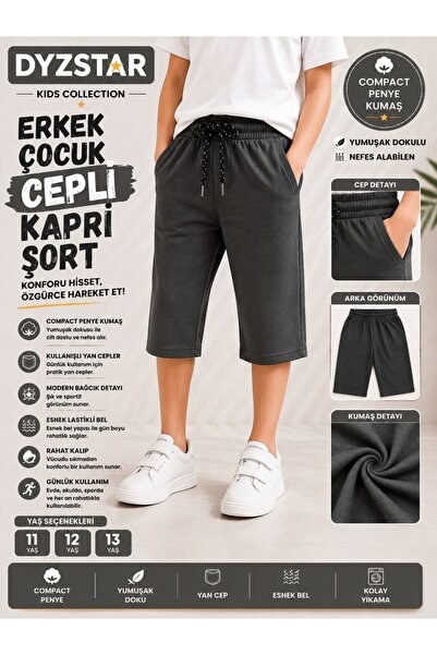 DYZSTAR Erkek Çocuk Cepli Kapri Şort Koyu Füme Compact Penye Rahat Kalıp Last...