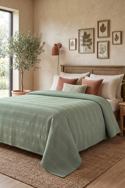 Nart Home 100% Cotton Border-Edged Double Pique Green 200X230
