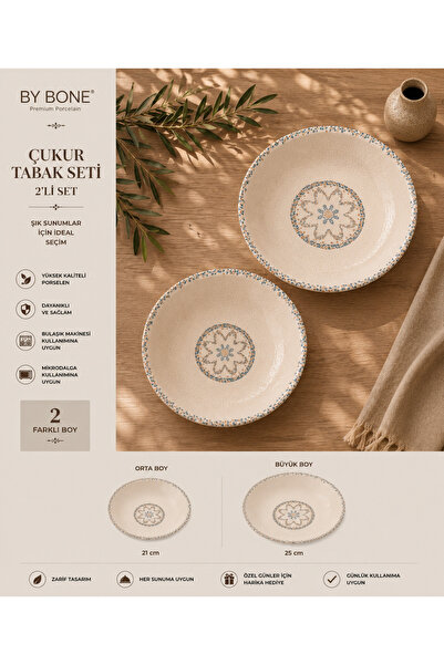 By Bone Porselen By Bone 2-Piece Pit Plate Set - 21 cm and 25 cm Porcelain Pr...