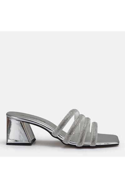 37Numara Large Size Women's Heelled Stone-Embellished Slippers 41-42-43-44-Si...
