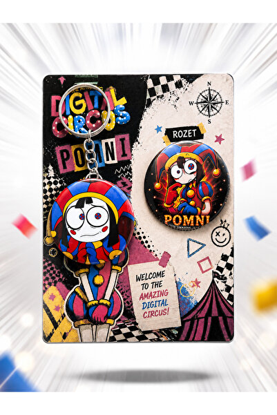 Fynbos Digital Circus Pomni 44 mm Şişe Açacaklı Metal Anahtarlık ve Rozet Set...