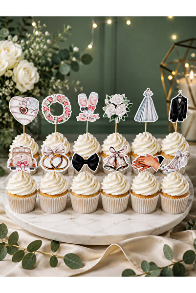 Charmira Store Nikah Cupcake Pasta Muffin Süsü 10+2 Adet Düğün Nişan Bride to...