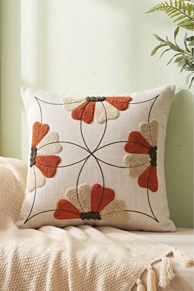 Rivaİstanbul Symmetry Floral Patterned Punch Decorative Throw Pillow Cover