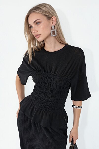 Hiccup Busem Women's Plain Crepe Ruffled Blouse
