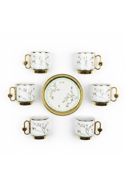 AKDC 12 PCS Ceramic Cup & Saucer Set – 6 Cups & 6 Saucers | Gold & Mint Green...